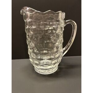 Vintage Indiana Glass Pitcher 8" Tall Whitehall Cubist‎ Pattern Clear 3.13 Lbs.
